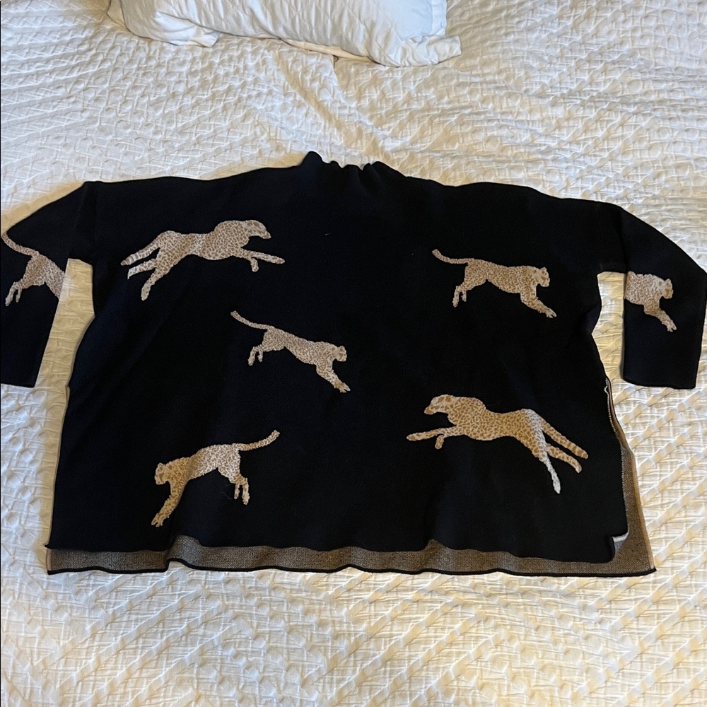 Black Sweater with Leopard Design